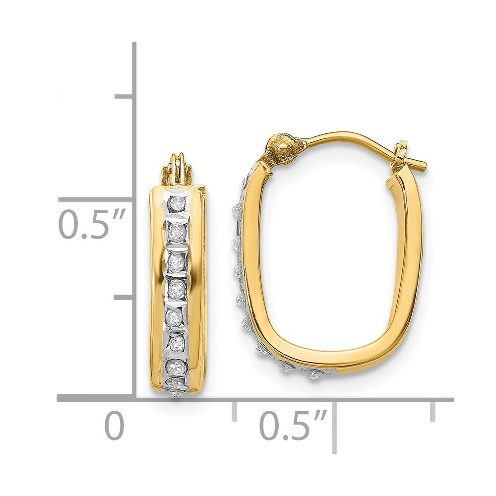 14k Yellow Gold Diamond Fascination Squared Hinged Hoop Earrings Gift for Women