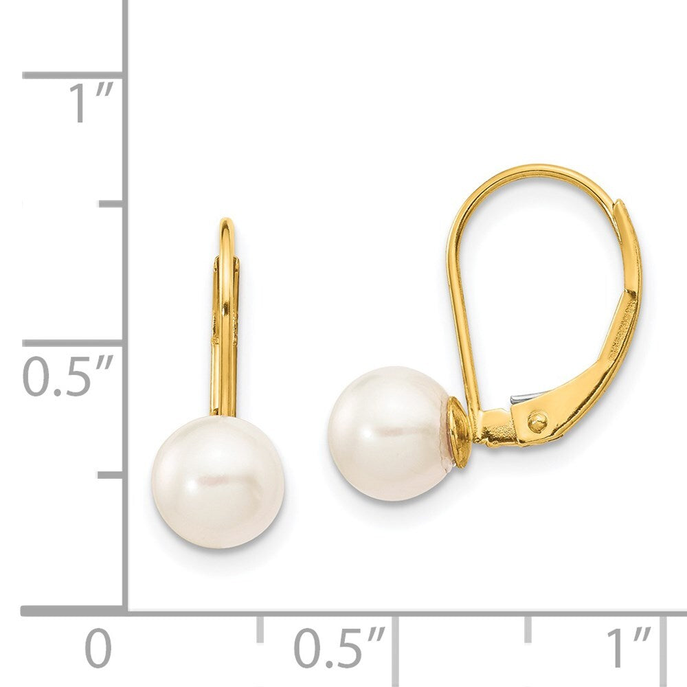 14k Yellow Gold 6-7mm Akoya Saltwater Cultured Pearl Leverback Earrings