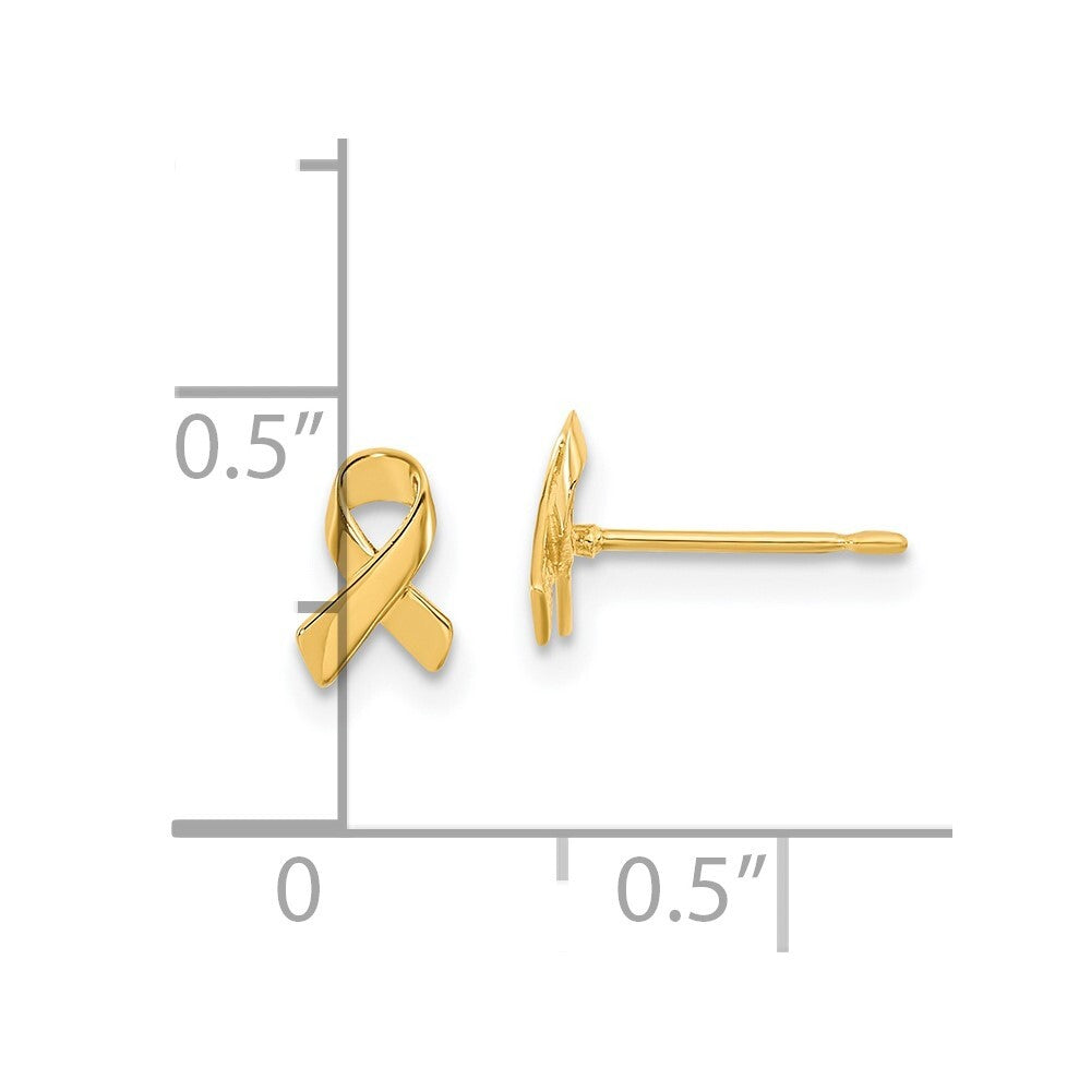 14k Yellow Gold Awareness Ribbon Stud Earrings