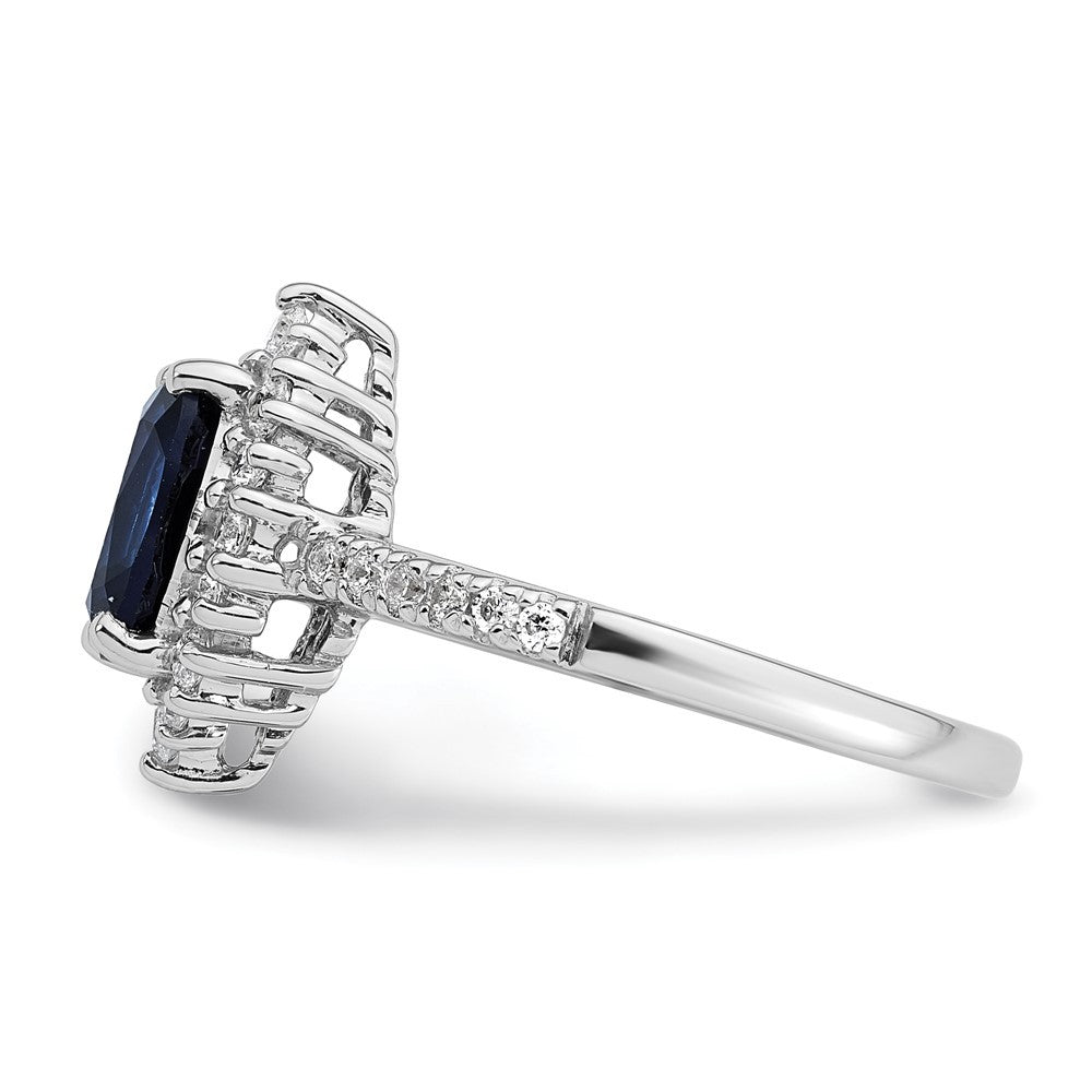 Sterling Silver Lab Created Sapphire and CZ Oval Halo Size 6 Ring