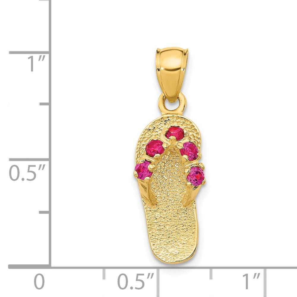 14k Yellow Gold 3D July/Cubic Zirconia Birthstone Flip Flop Pendant