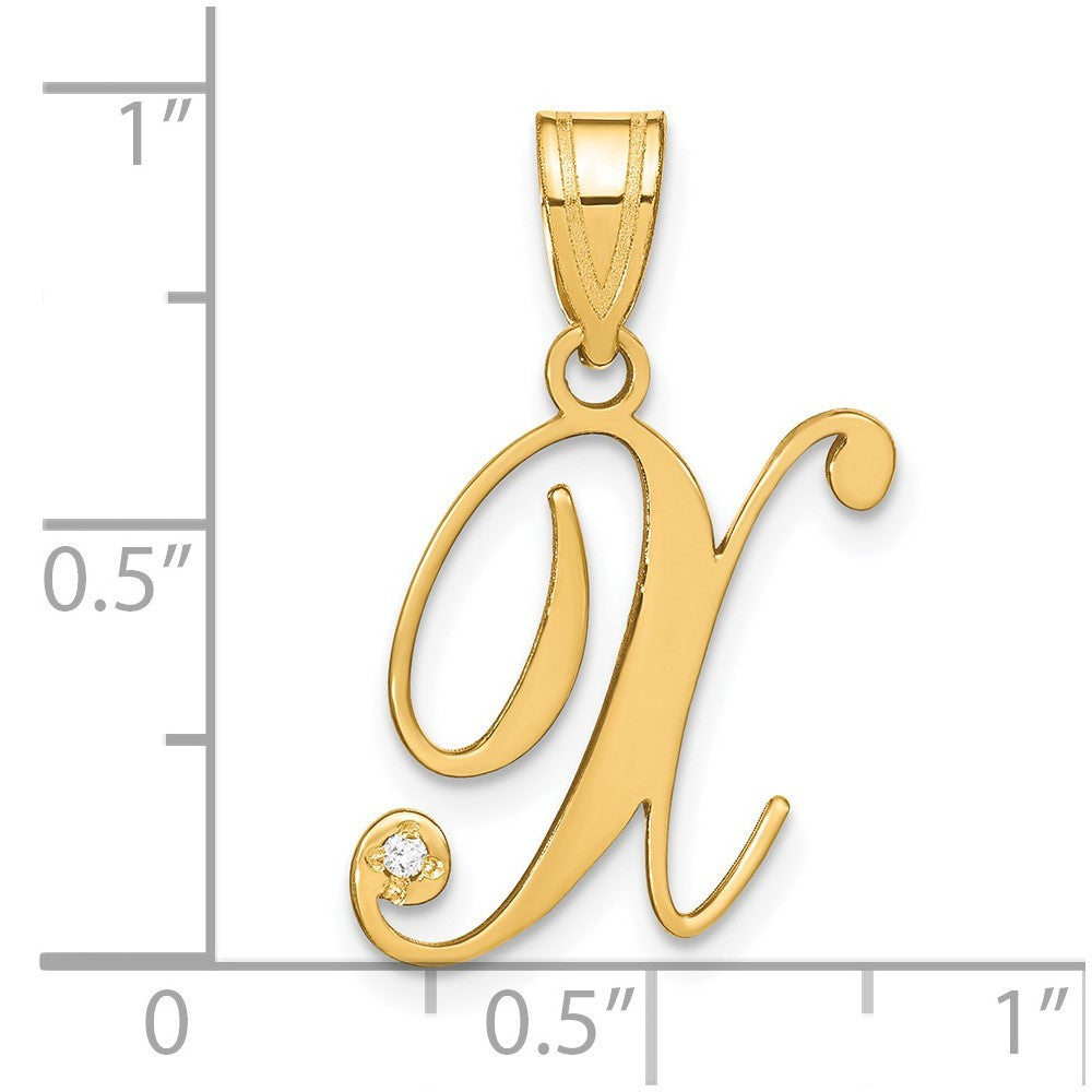14k Yellow Gold Script Letter X Initial Pendant with Diamond
