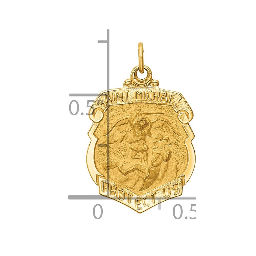 14k Yellow Gold Solid Polished/Satin Small St. Michael Badge Medal Pendant