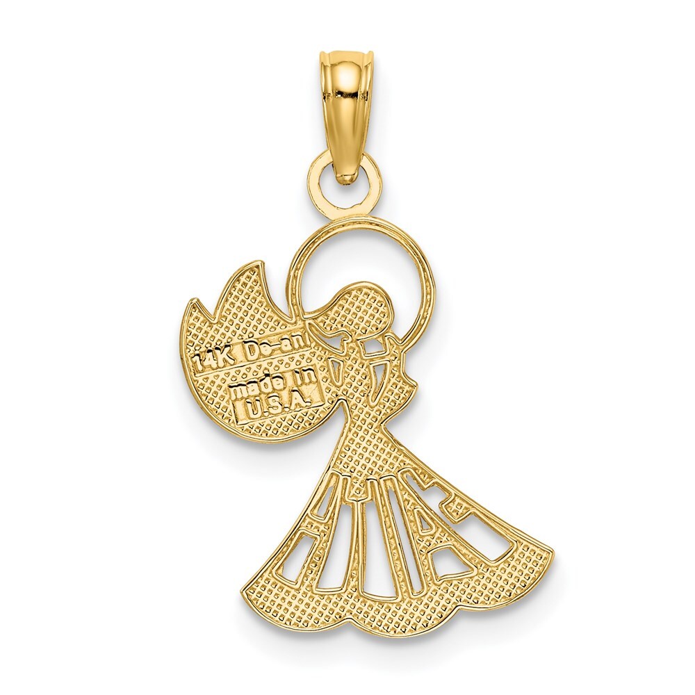 14k Yellow Gold Rhodium Polished and Textured Angel Faith Charm Pendant