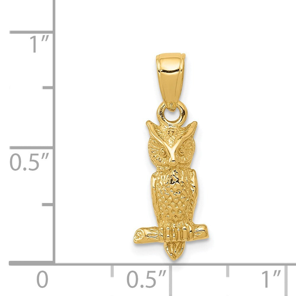 14k Yellow Gold 3-D Owl Pendant for Women