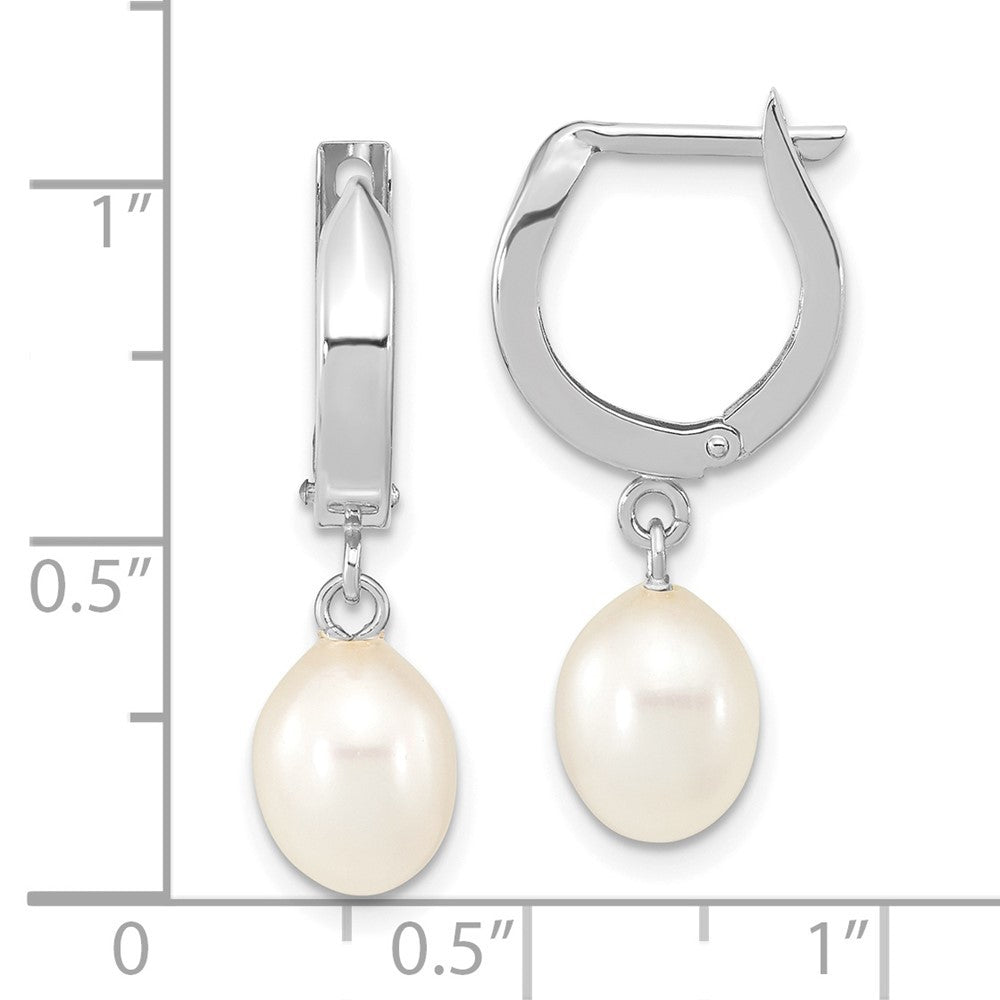 14k White Gold 6mm White Teardrop Freshwater Cultured Pearl Hoop Dangle Earrings
