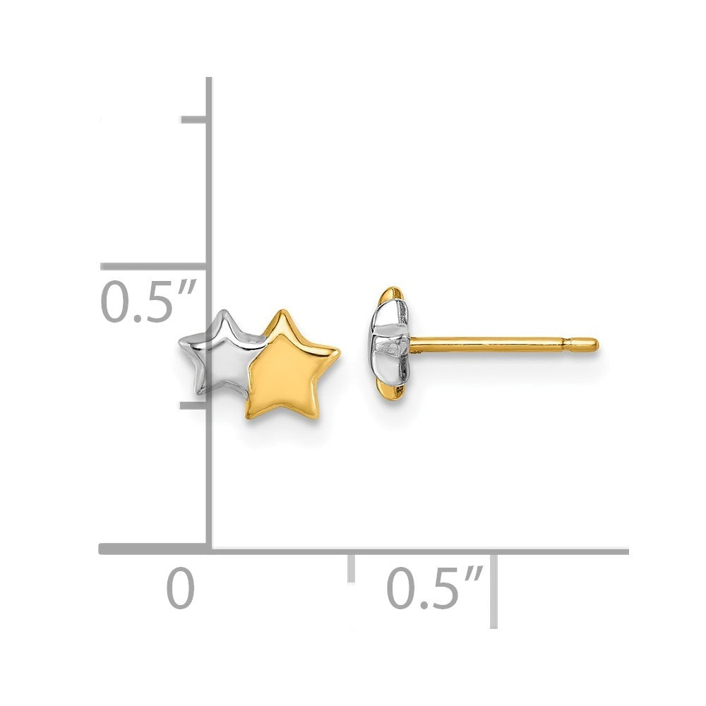 14k Yellow Gold with Rhodium Polished Double Star Earrings
