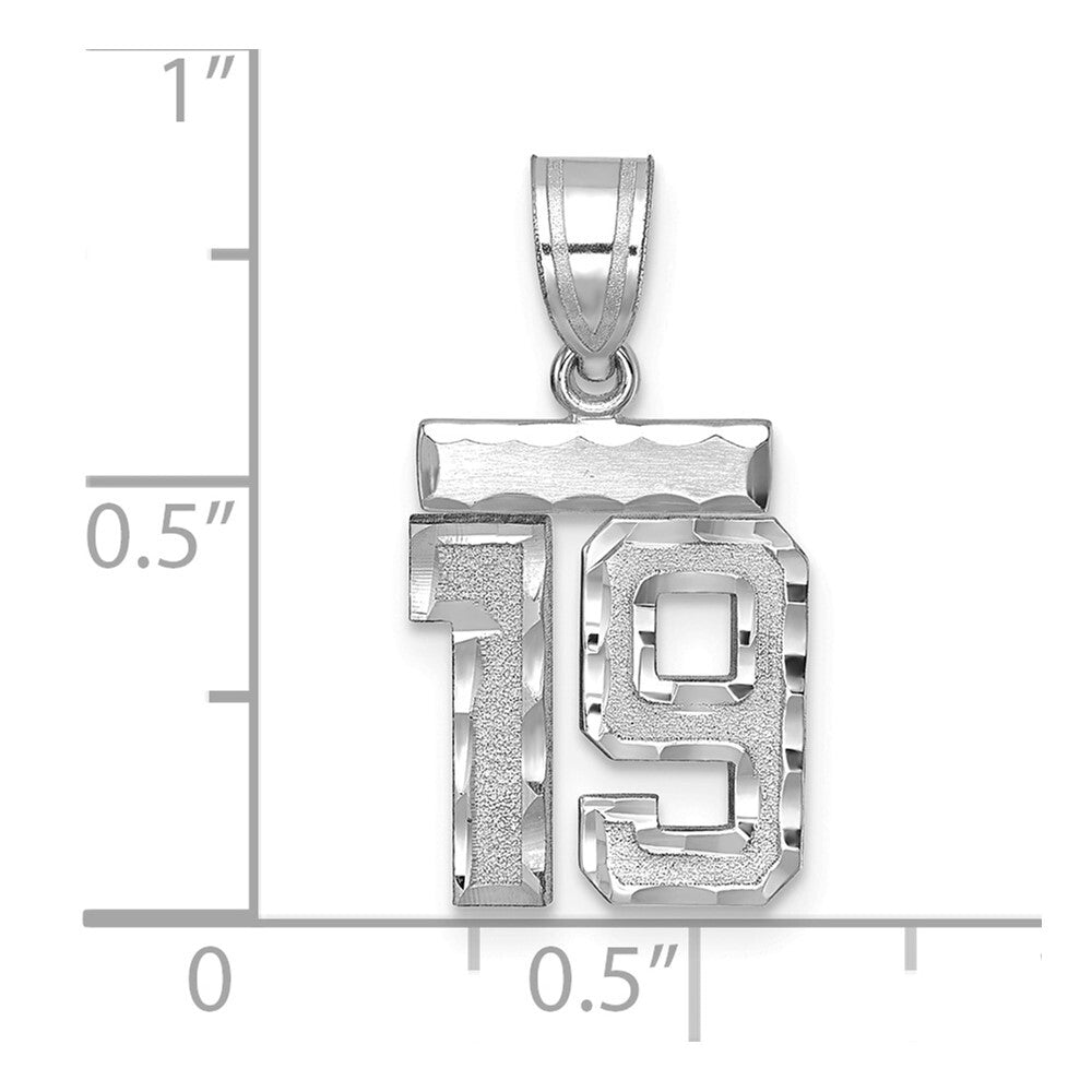 14k White Gold Small Brushed Diamond-cut Number 19 Charm Pendant for Women