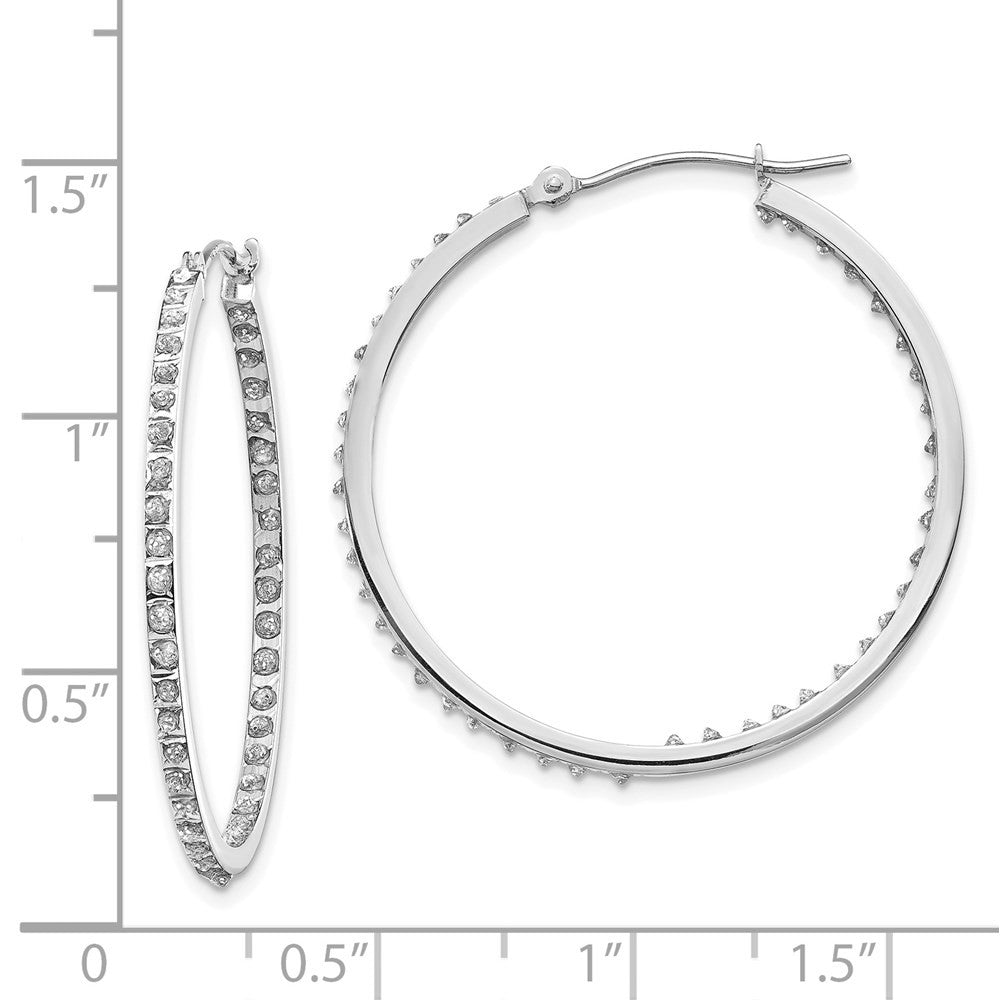 14k White Gold Diamond Round Hinged Hoop Earrings
