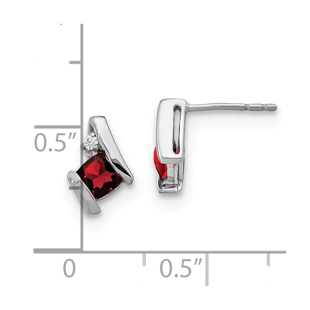 14K White Gold Cushion Garnet and Diamond Stud Earrings Gift for Women