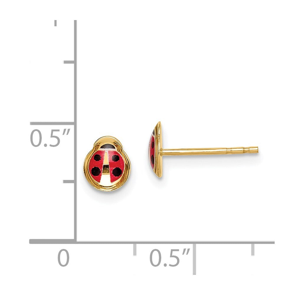 14k Yellow Gold Enamel Ladybug Stud Earrings Gift for Women