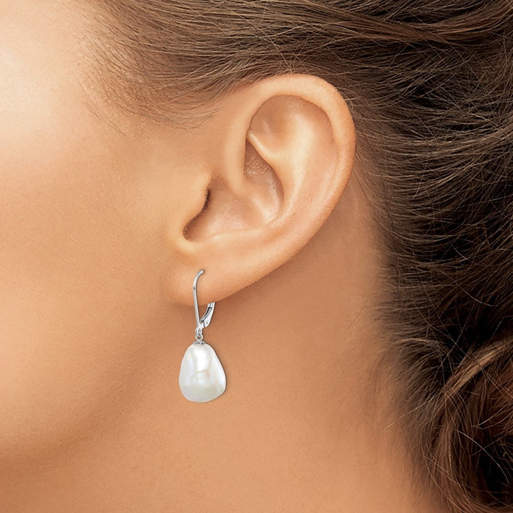 Sterling Silver 11-12mm Keshi Freshwater Cultured Pearl Dangle Earrings