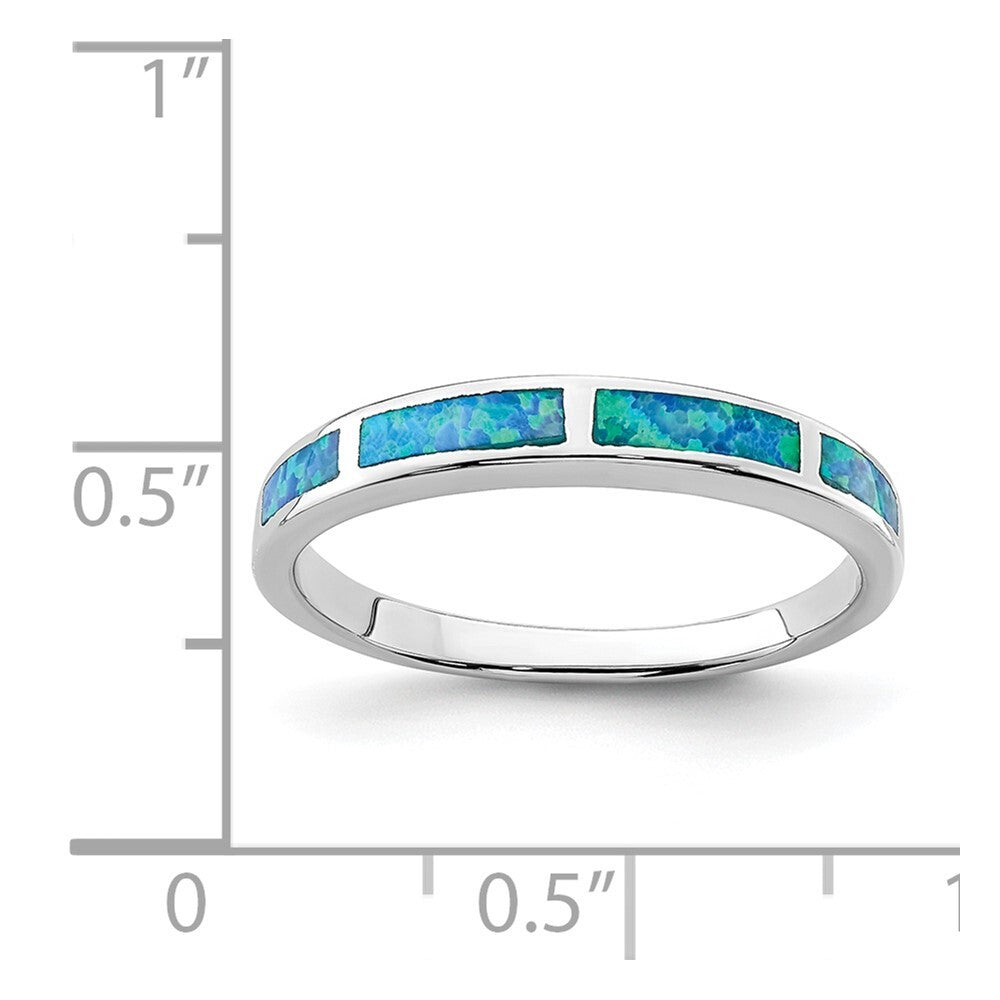 Sterling Silver Rhodium-plated Lab Created Blue Opal Inlay Band Size 6