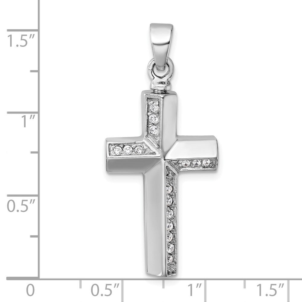 Sterling Silver Polished Cubic Zirconia Latin Cross Ash Holder Pendant