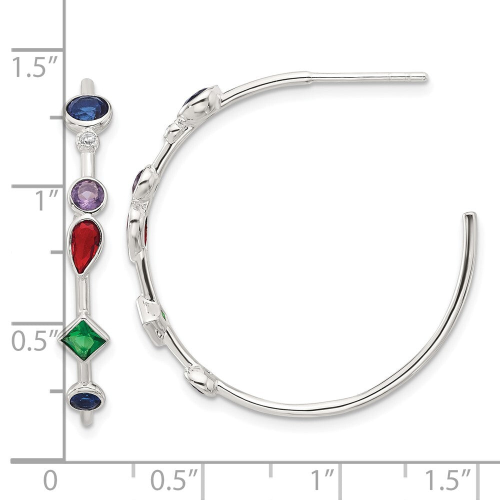 Sterling Silver E-coated Multi Color Cubic Zirconia Post Hoop Earrings