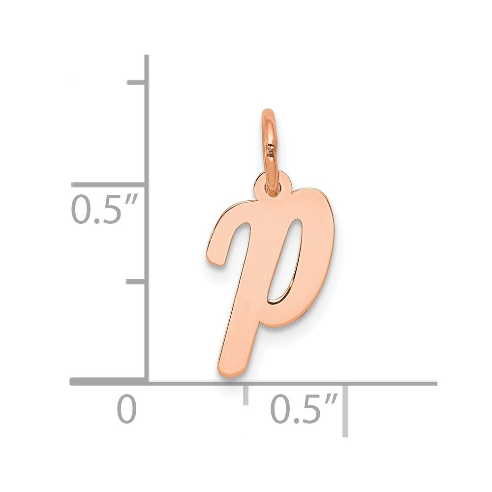 14k Rose Gold Small Script Letter P Initial Charm Pendant for Women