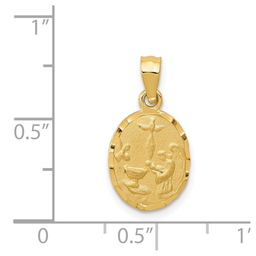 14k Yellow Gold Satin / Diamond-Cut Baptism Pendant