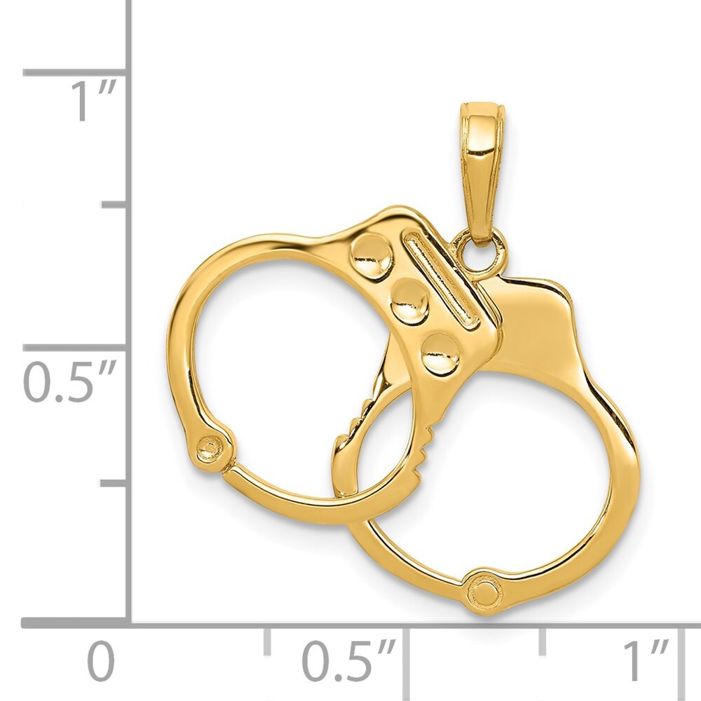 14k Yellow Gold 2-Piece Handcuffs Charm Pendant for Women