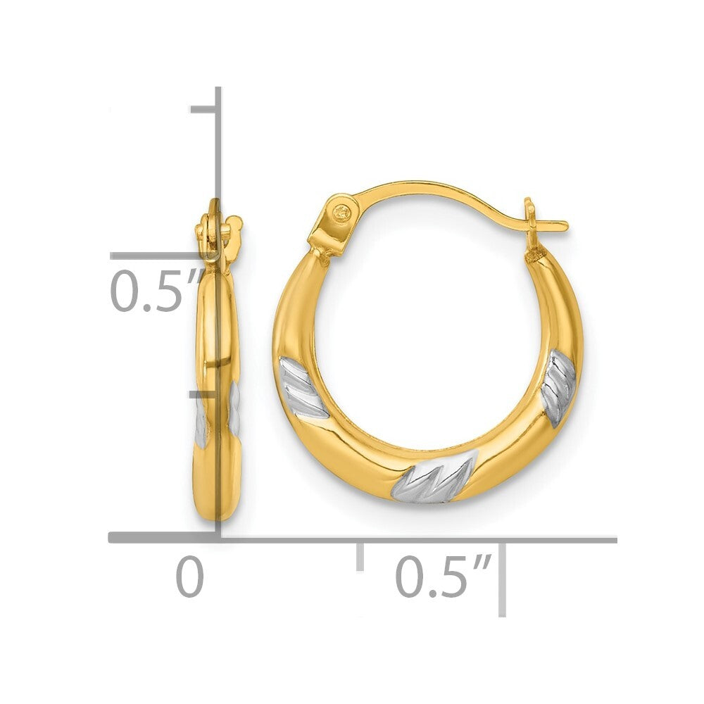 14k Yellow Gold White Rhodium Polished 2mm Hoop Earrings Gift for Women