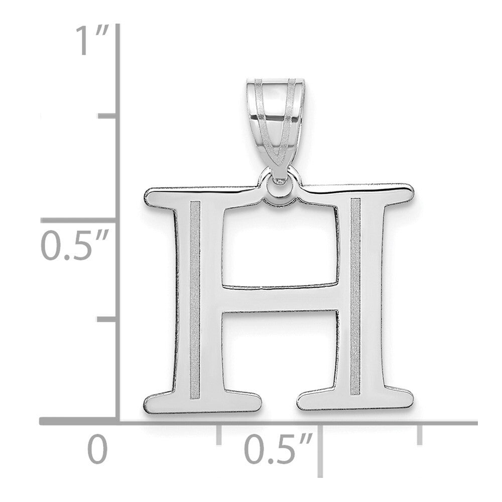 14k White Gold Polished Etched Letter H Initial Pendant for Women