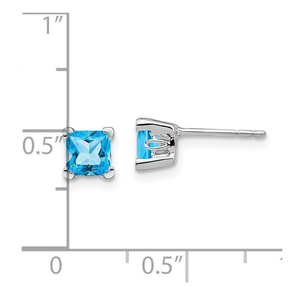 14k White Gold Square Blue Topaz Stud Earrings Gift for Women