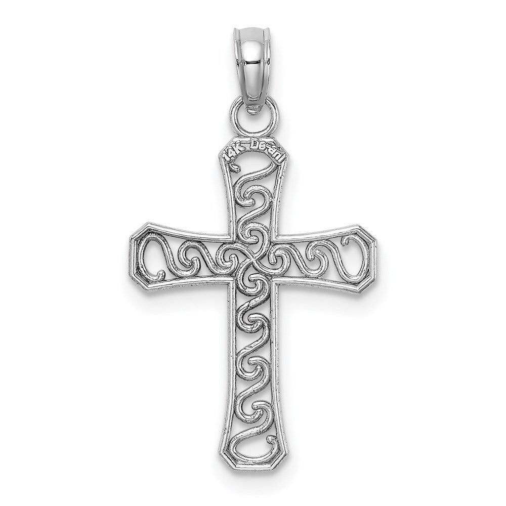 14k White Gold Fancy Cross Pendant for Women