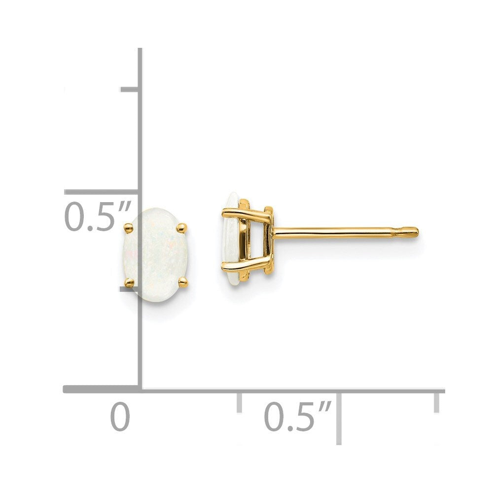 14k Yellow Gold Opal Stud Earrings - October Gift for Women
