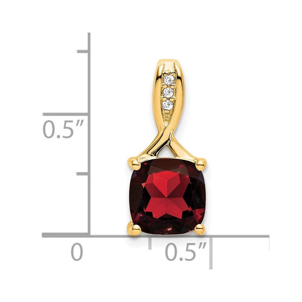 14k Yellow Gold Cushion Garnet and Diamond Pendant