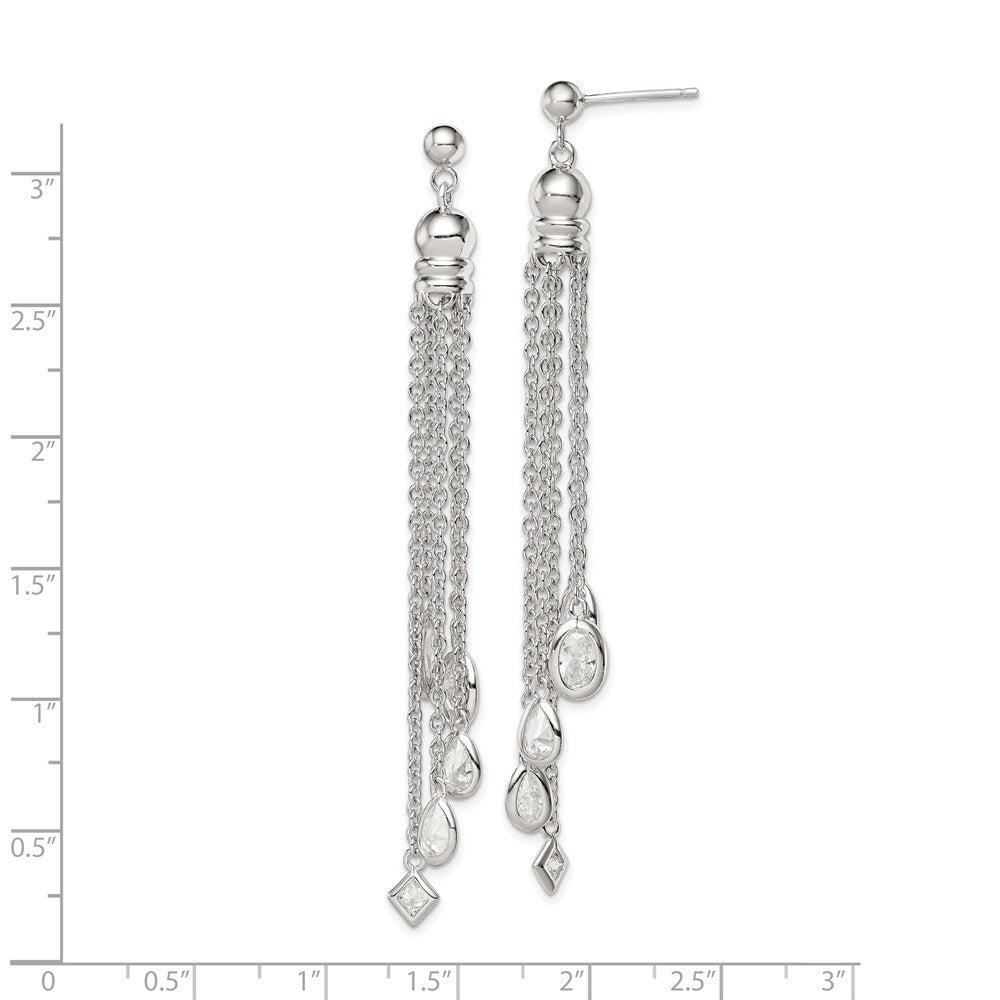 Sterling Silver Polished Cubic Zirconia & Multi-Chain Post Dangle Earrings