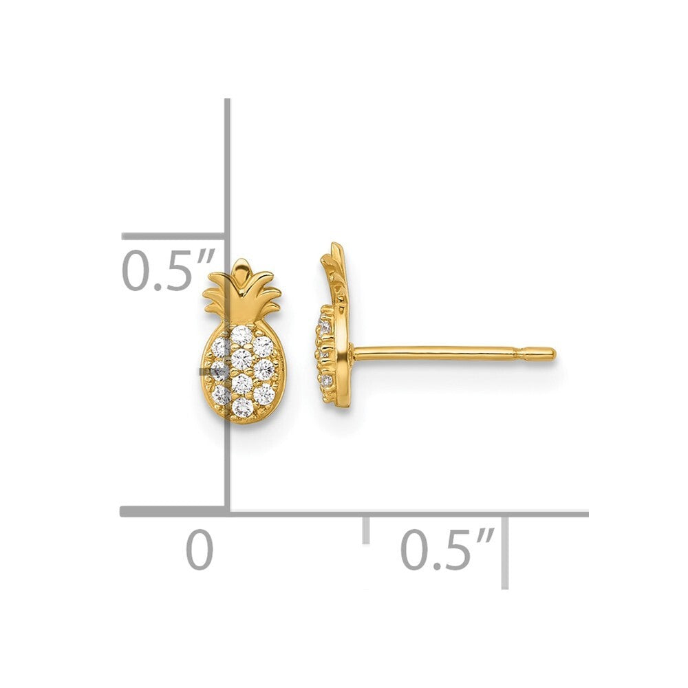 14k Yellow Gold Polished Cubic Zirconia Pineapple Stud Earrings Gift for Women