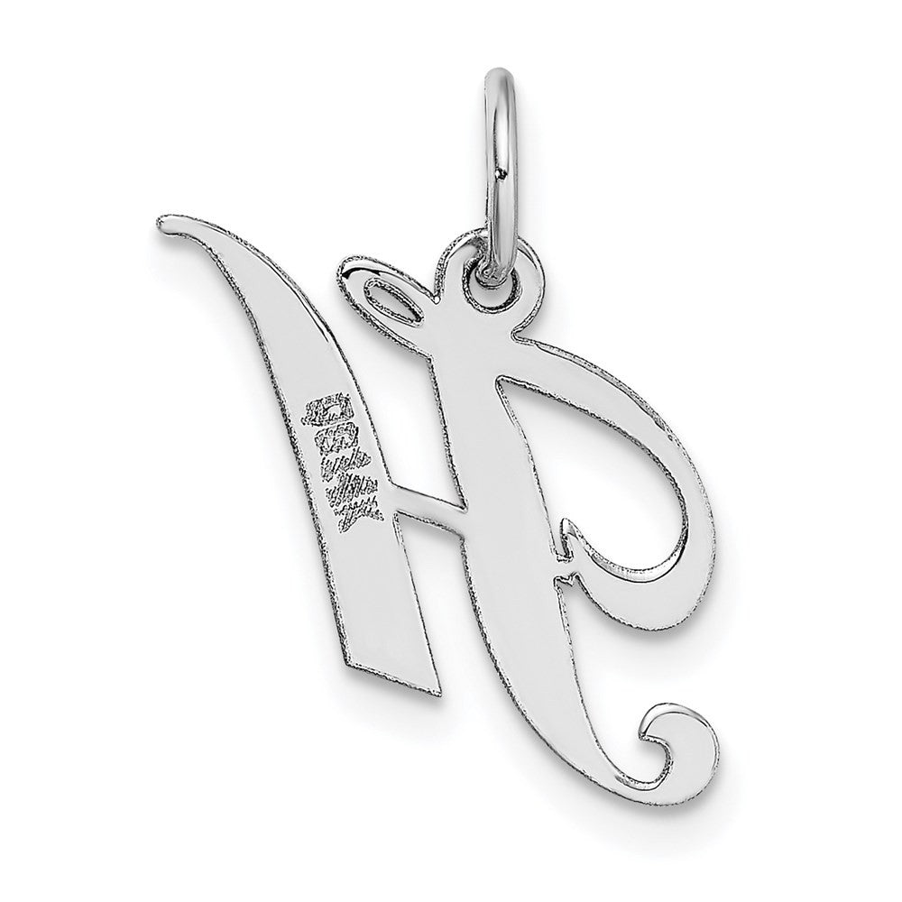 14k White Gold Small Fancy Script Letter H Initial Charm Pendant