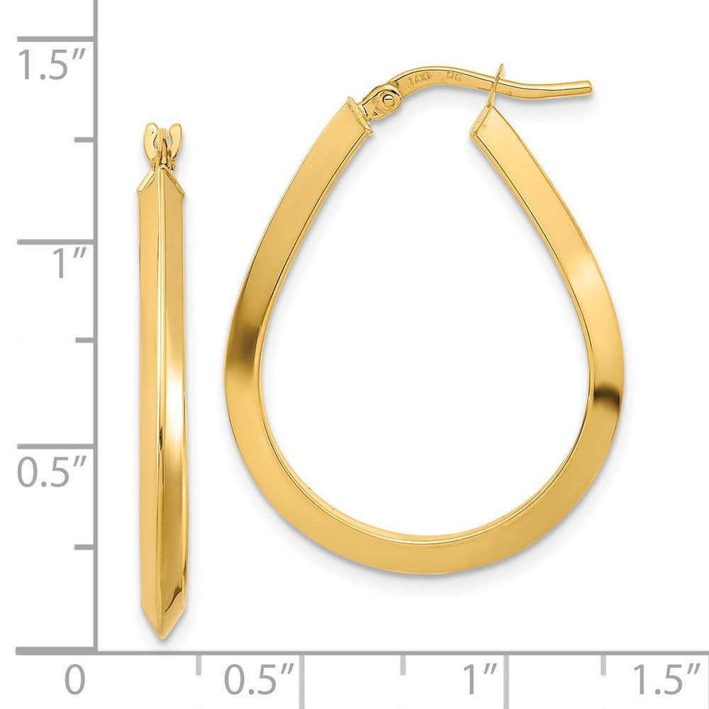 14k Yellow Gold Polished 2.75mm Knife Edge Teardrop Shape Hoop Earrings
