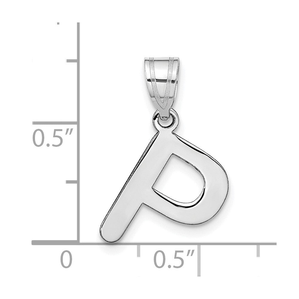 14k White Gold Polished Bubble Letter P Initial Pendant for Women