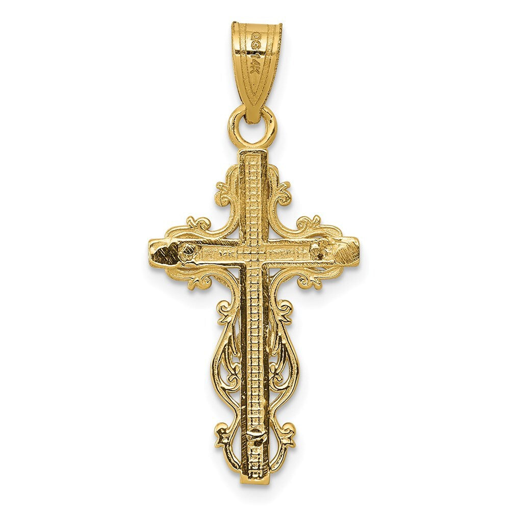 14k Two-tone Gold Small Narrow Cross Crucifix Pendant for Women