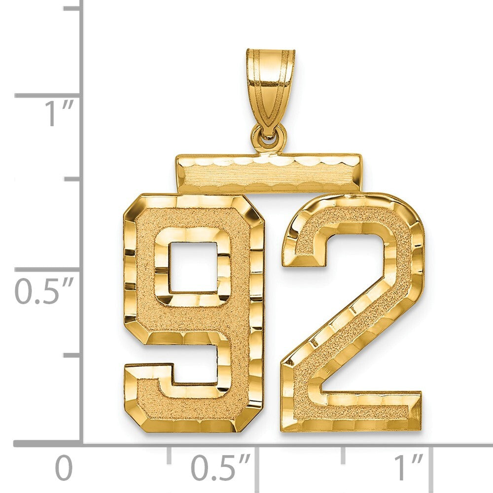 14k Yellow Gold Large Brushed Diamond-cut Number 92 Charm Pendant for Women
