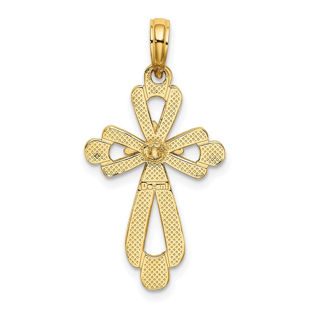 14k Yellow Gold W Rhodium Polished Fancy Cross Charm