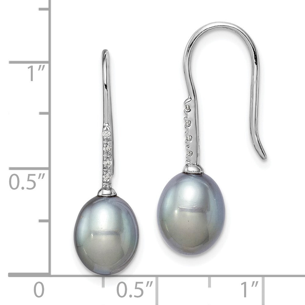 Sterling Silver Grey Teardrop Cultured Pearl & Cubic Zirconia Dangle Earrings