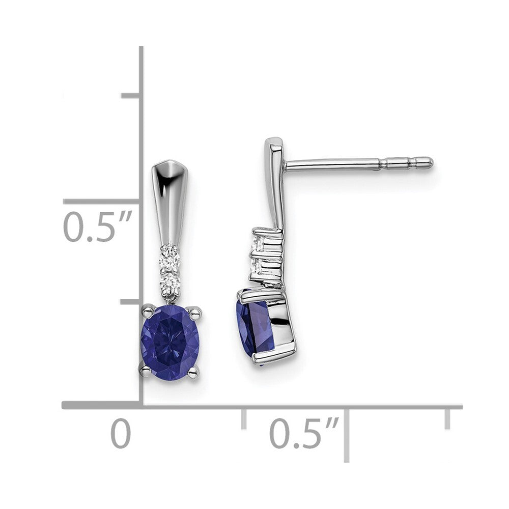 14k White Gold Oval Created Sapphire and Diamond Dangle Earrings Gift for Women