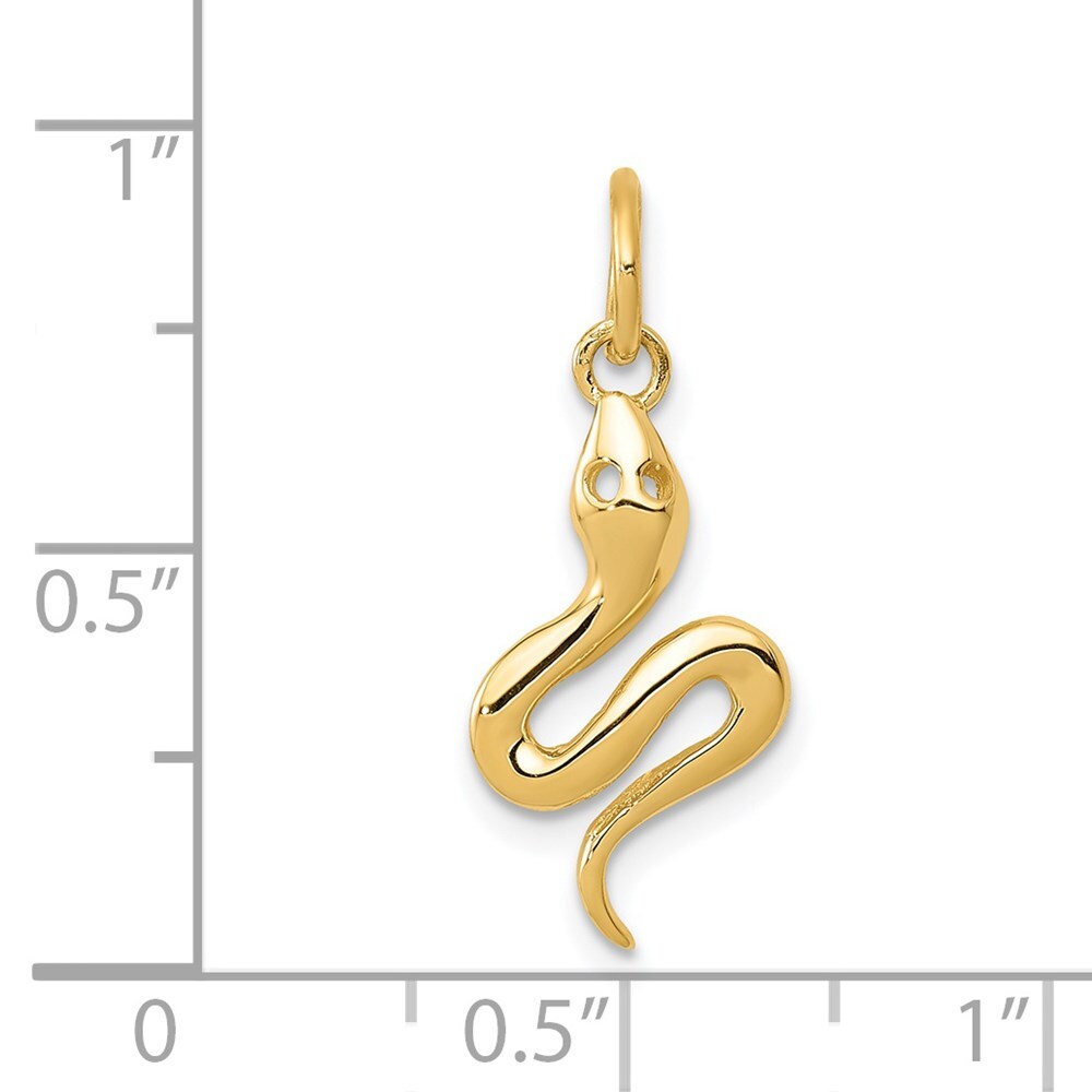 14k Yellow Gold Solid Polished Snake Charm Pendant for Women