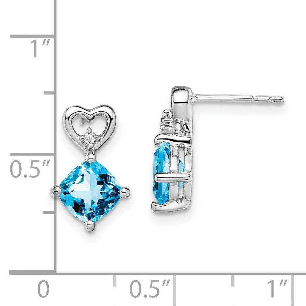 14k White Gold Blue Topaz and Diamond Heart Drop & Dangle Earrings