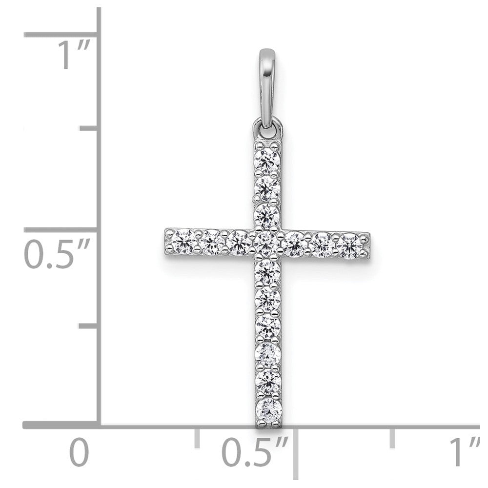 14k White Gold Polished Cubic Zirconia Latin Cross Pendant
