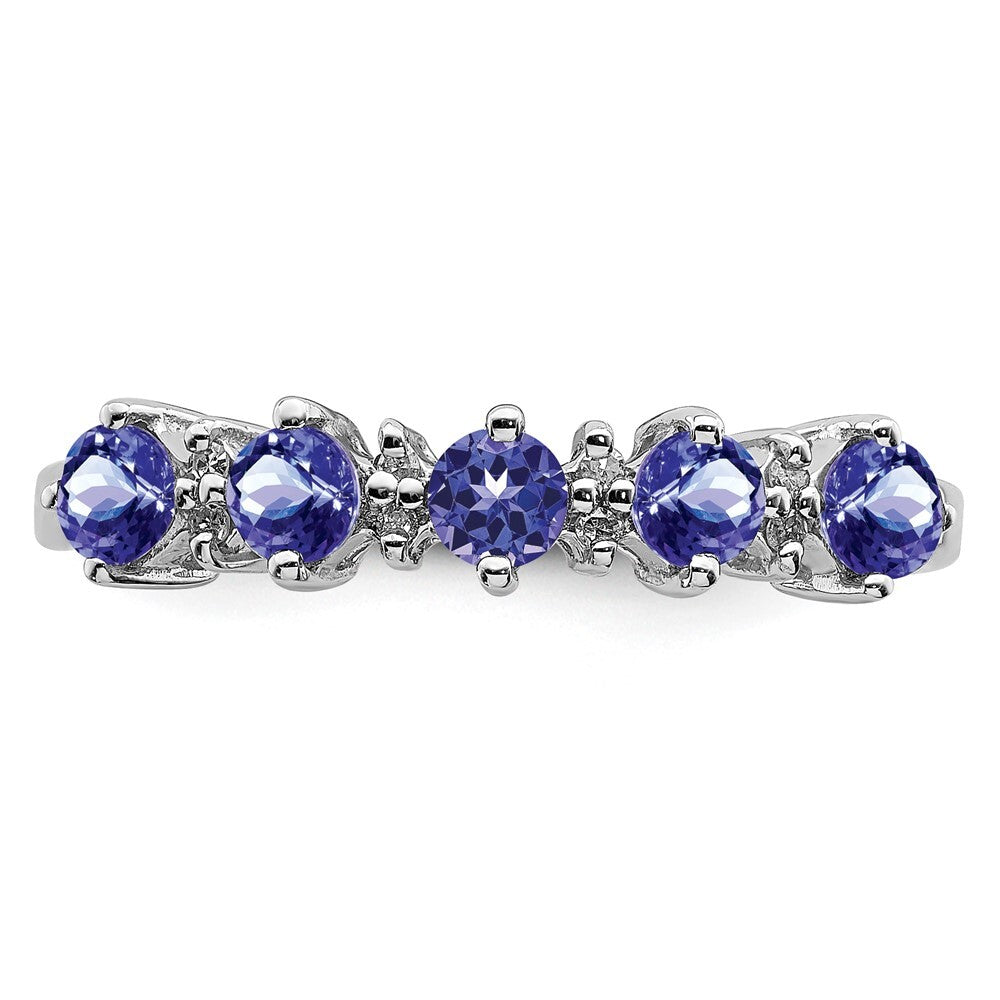 Sterling Silver Rhodium Tanzanite & Diamond Ring Size 7