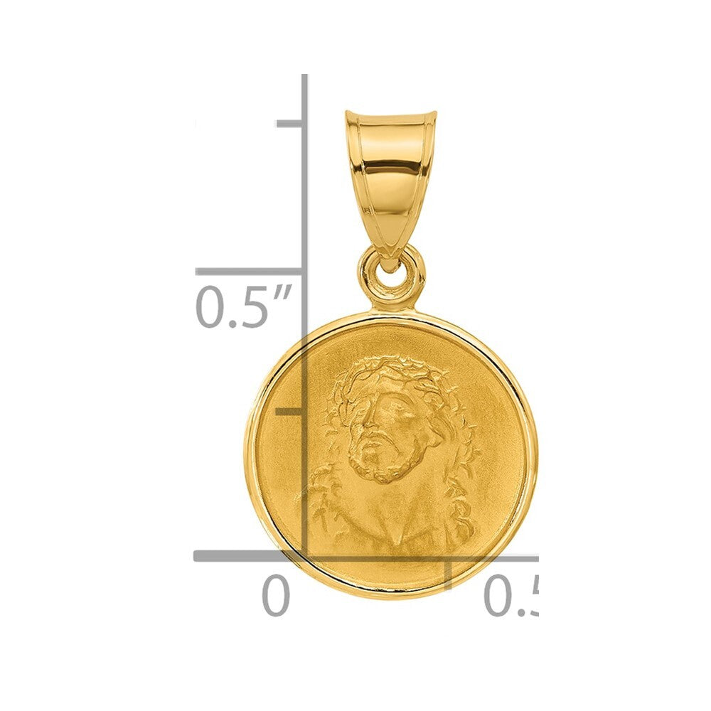 14k Yellow Gold Polished and Satin Solid Face of Jesus Medal Pendant for Women