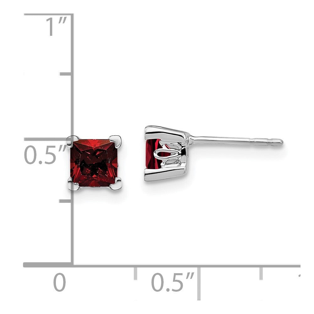 14k White Gold Square Garnet Stud Earrings Gift for Women
