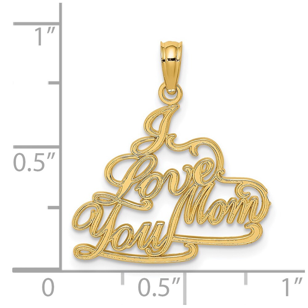 14k Yellow Gold I LOVE YOU MOM Charm Pendant for Women
