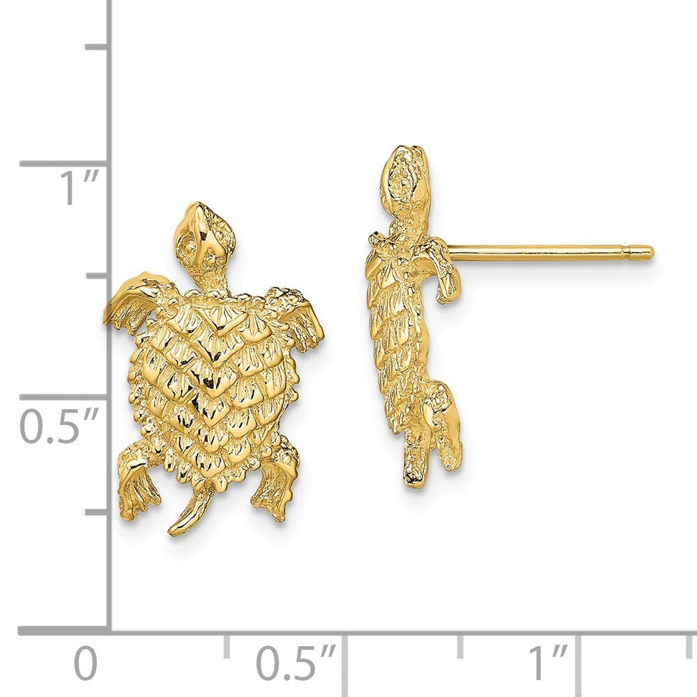 14k Yellow Gold Land Turtle Textured Stud Earrings Gift for Women
