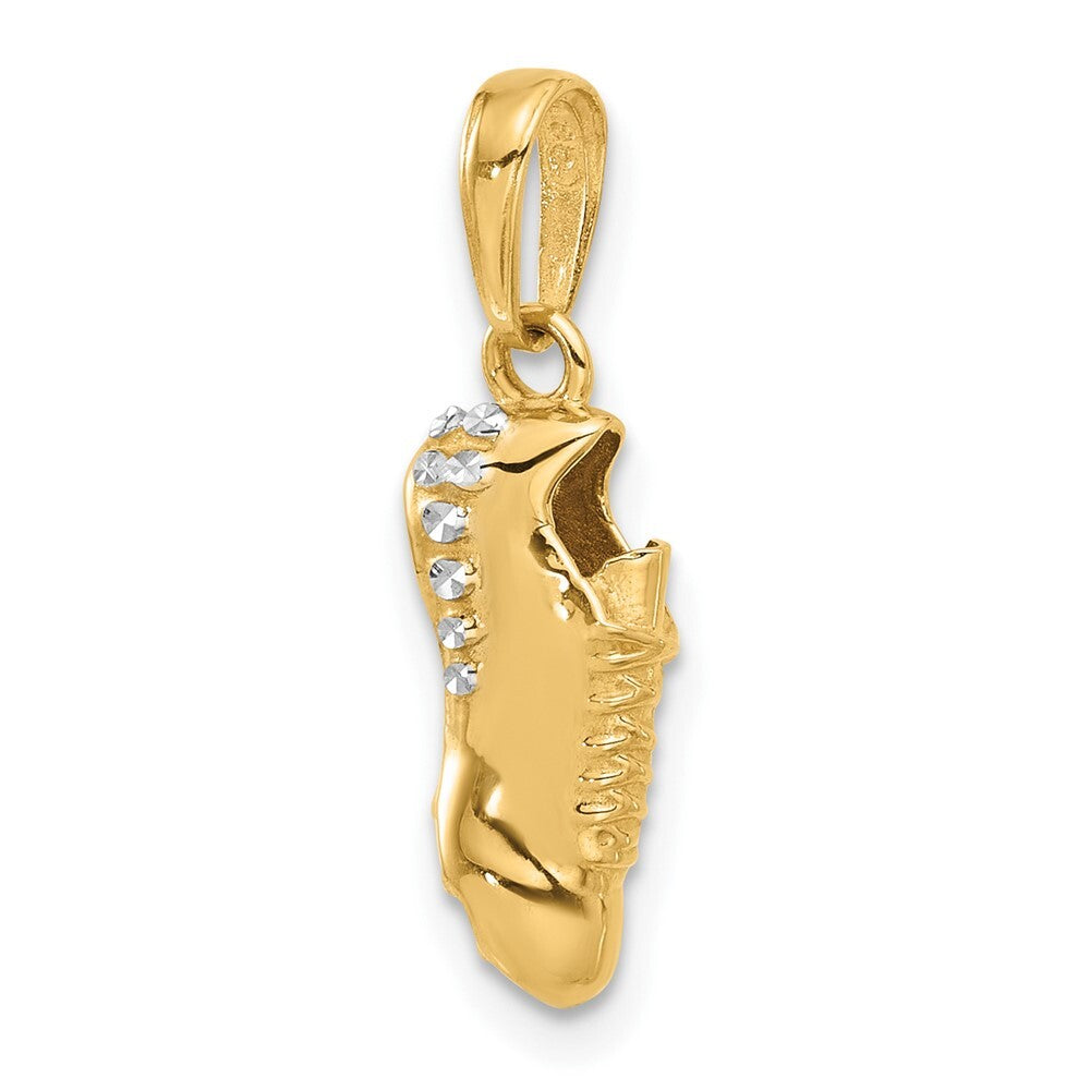 14k Yellow Gold and White Rhodium Diamond-Cut Soccer Cleat Pendant for Women