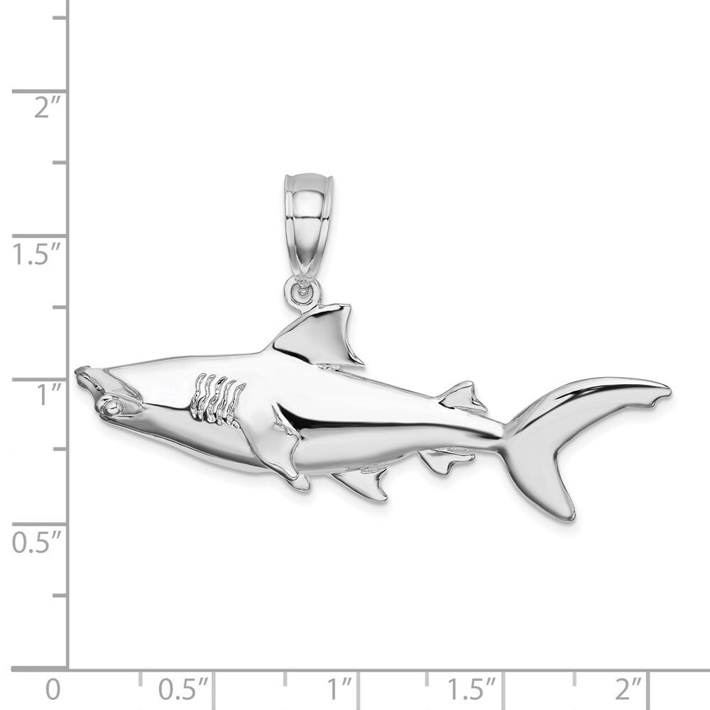 Sterling Silver Rhodium-Plated Polished 3D Hammer Head Shark Pendant