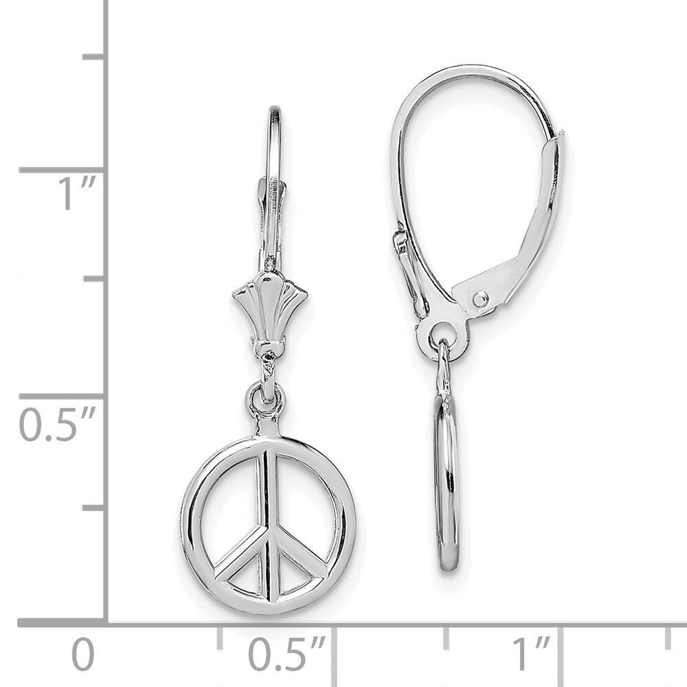 14K White Gold 3-D Peace Symbol Dangle Earrings Leverback Gift for Women