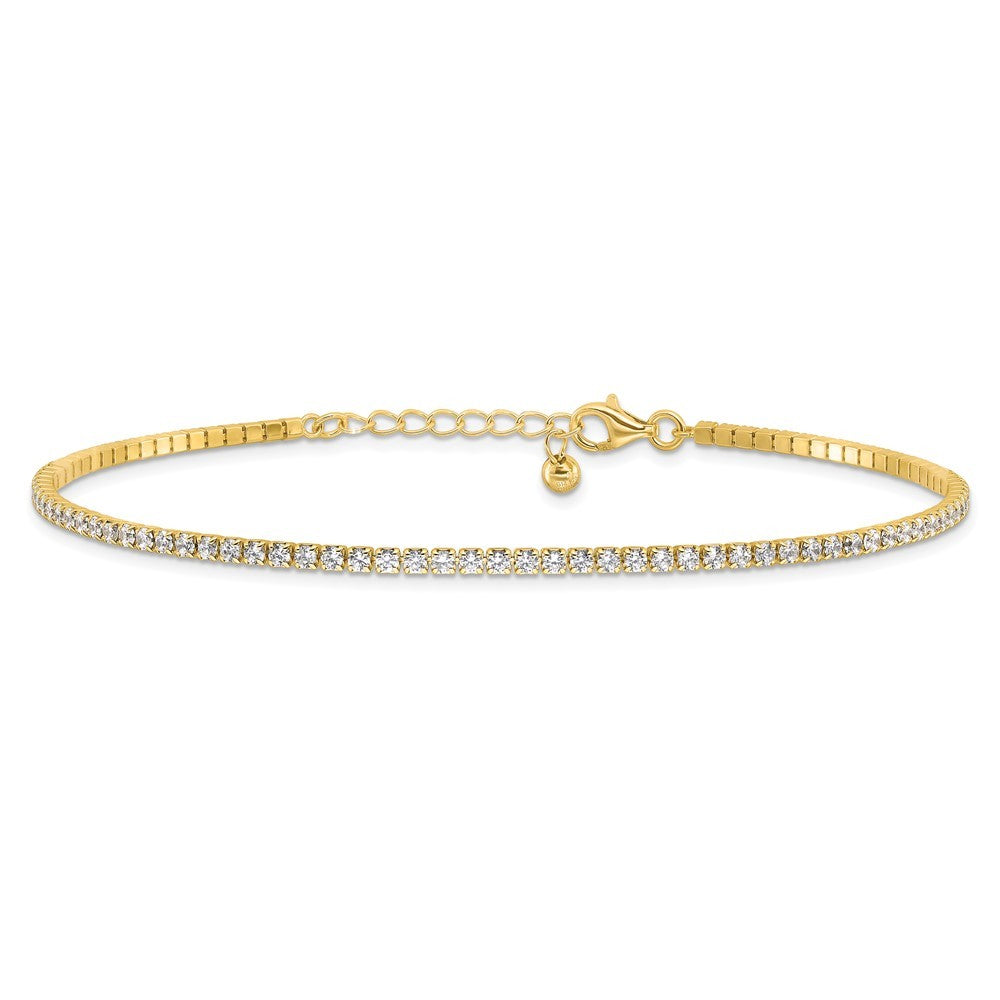 Sterling Silver Gold-tone 2mm CZ 10" Anklet
